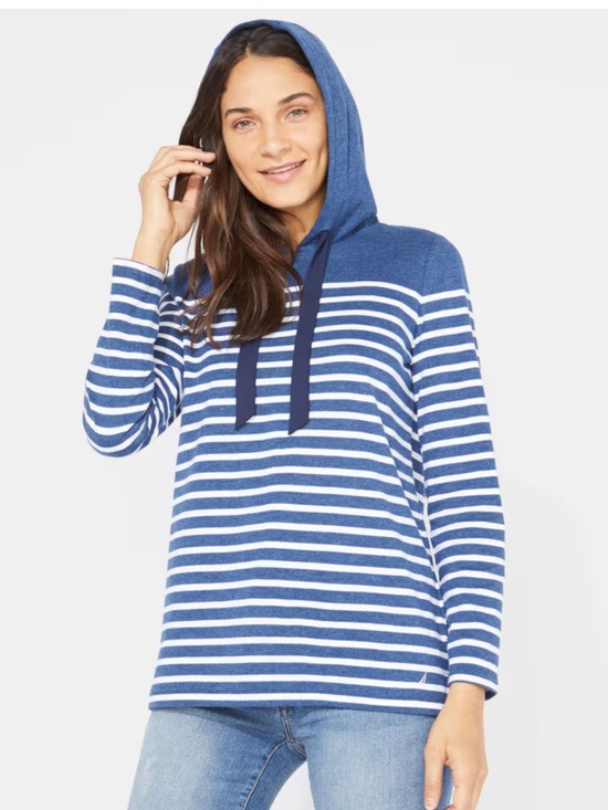 Nautica Tops - Nautica Blue w/ White Striped Pullover Cotton Hoodie Size Medium